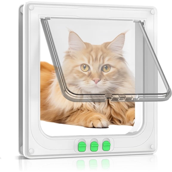 Extra Large Cat Door(Outer Size 11"x9.8"), 4 Way Locking Cat Door for Interior Exterior Doors, Weatherproof Cat Flap Pet Door for Cats & Doggie, Cat Door for Windows, Doors and Sliding Door(White)