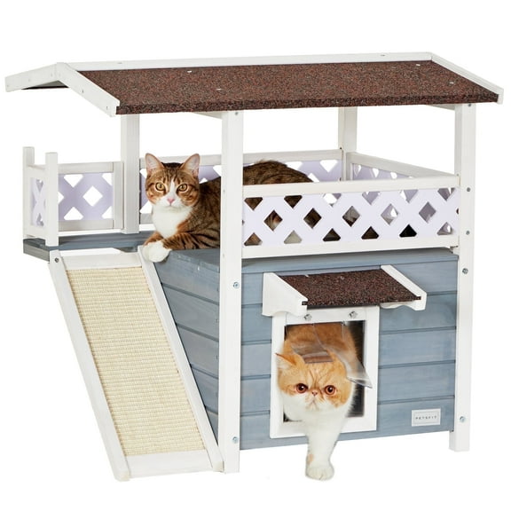 Petsfit Durable Roof Cat House Outdoor Weatherproof with Scratching,30"D x 22"W x 29"H,Gray