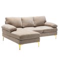 thumbnail image 3 of Modern Sectional Sofa, 3 Seater Accent Sofa with Golden Metal Legs, Living Room Modular Sofa with Comfortable Backrest, Upholstered Accent Sofa Couches, Large L-Shaped Sofa Set, Camel, 3 of 7