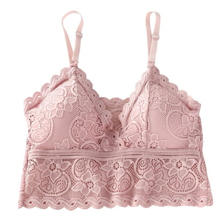

DNDKILG Longline Bralettes for Women Padded V Neck Cami Strap Bra Pink one size
