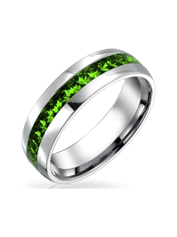 Womens Channel Set Light Green Crystal Eternity Band Ring Stainless Steel