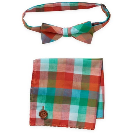 Troy James Genevieve Goings Collection Baby Toddler Boy Check Bow Tie & Hanky 2 Pc Set