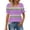 Purple, variant on YHAJDS T Shirts for Women Short Sleeve Square Neck Striped Print Lace Trim Casual Blouse