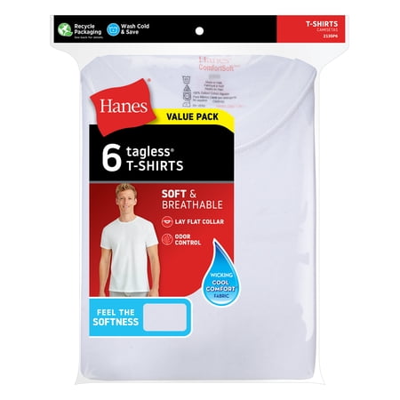 Hanes Men's Value Pack White Crew T-Shirt Undershirts, 6 Pack - Image 8