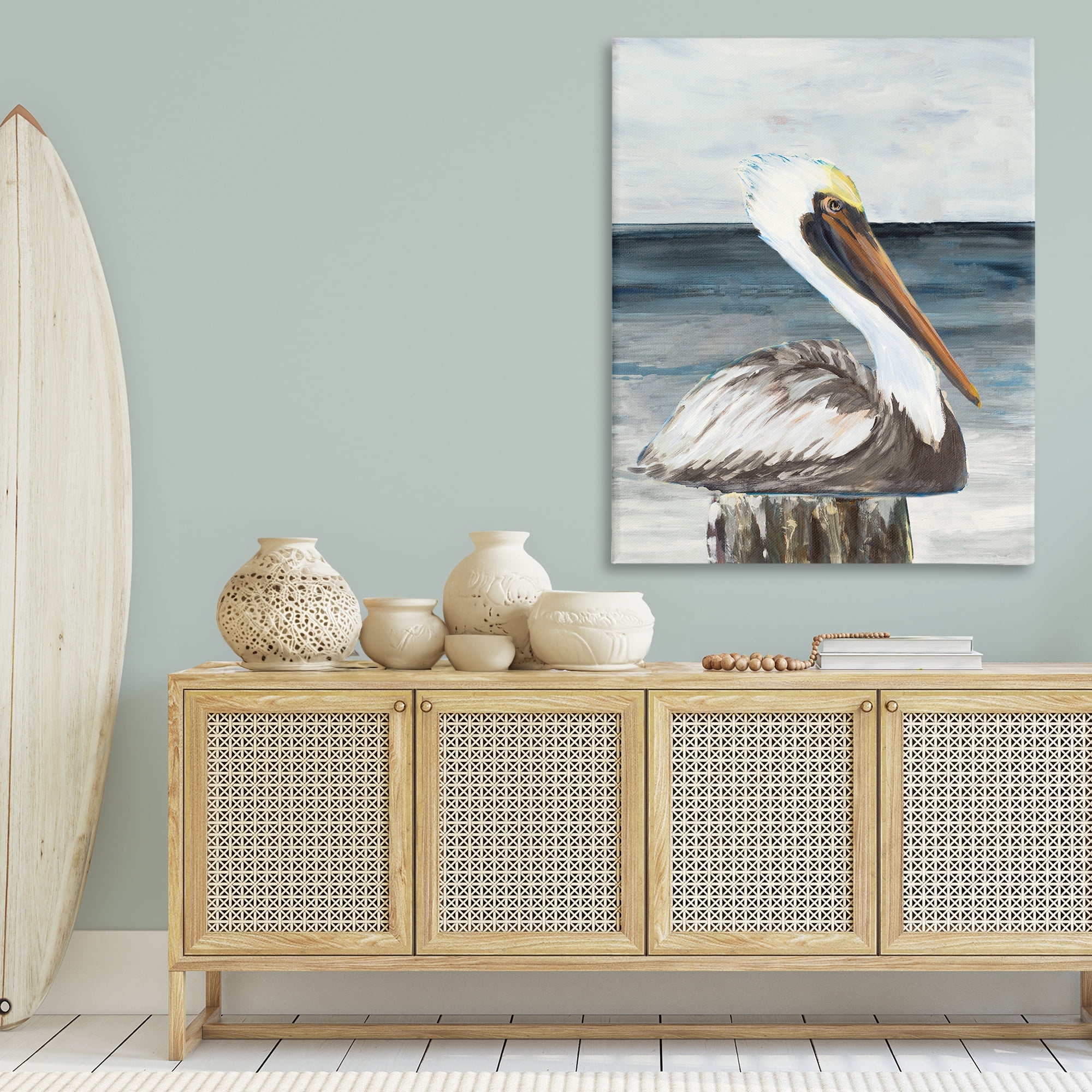 Stupell Industries Resting Beach Pelican Animals & Insects Painting Gallery Wrapped Canvas Art Print Wall Art, 36 x 48