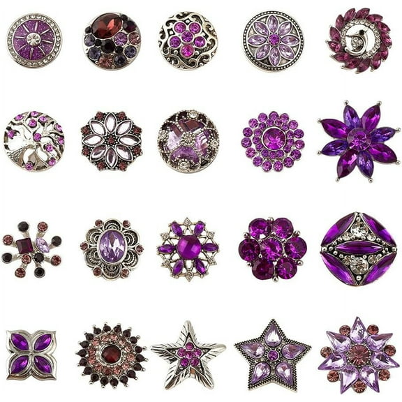20 Pcs Mixed Style Rhinestone Snap Buttons Purple Jewelry Charms Ginger Buttons Press Buttons Snap Charms