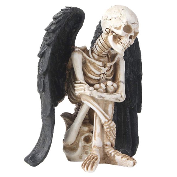 Wosthever Artesanía de resina decoración de calavera con alas de Ángel negro esqueleto decoración de casa regalos de cumpleaños para mujeres Decoración Wosthever HA011454-00B
