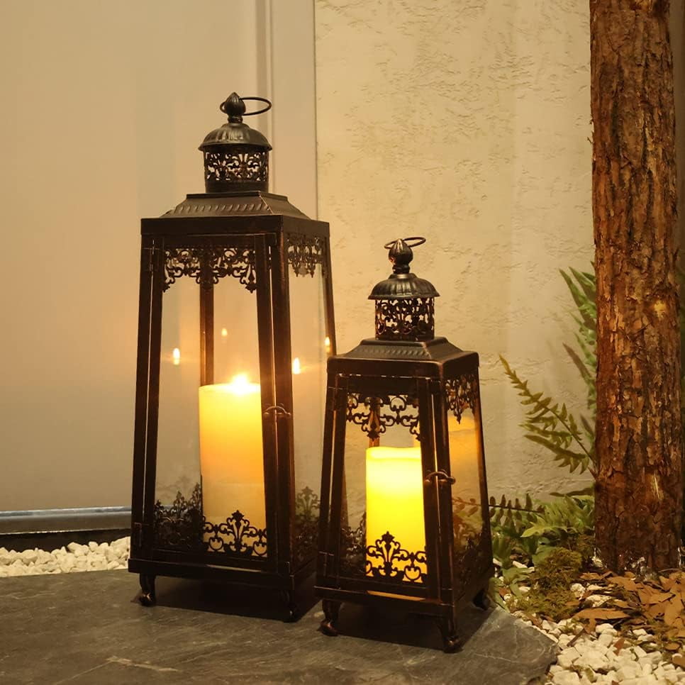 2Pack Extra Large Outdoor Lanterns, 25" Black Flameless Candle Holders
