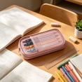 thumbnail image 2 of Double Layer Large Capacity Pencil Case,Fashion Aesthetic Canvas Stationery Bag for Make-up Brush & Stationery Supplies Storage,Office Desk Organizer Bag,Pink, 2 of 7