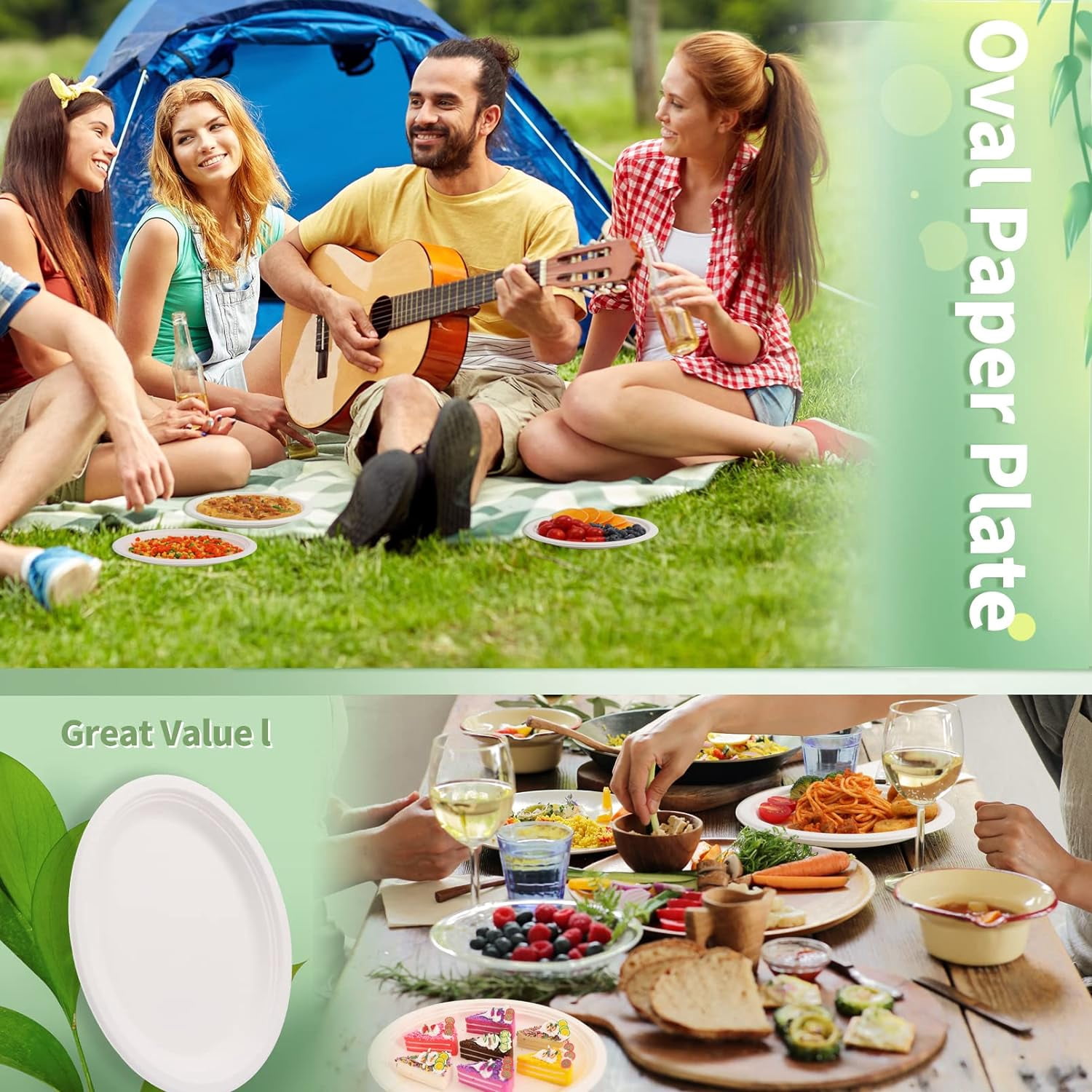 100Pack Disposable Paper Plates,12.5 Inch Oval Paper Plates,Super Strong Eco-Friendly Plates,100% Compostable Biodegradable Plates,White Oval Paper Dinner Plates for Party,Picnic,Large,Thicken