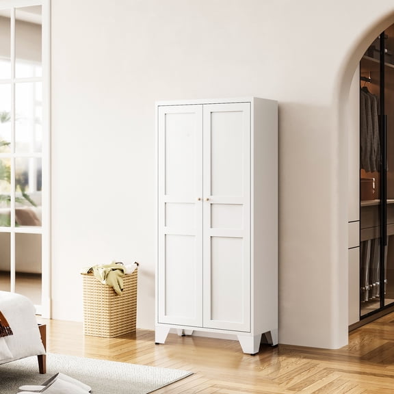 STANI Freestanding Storage Cabinet with 4 Adjustable Shelves and Legs, Metal/Alloy Steel, for Cupboard/Dining Room/Bathroom/Living Room/Office/Laundry Room (White, 61"H)