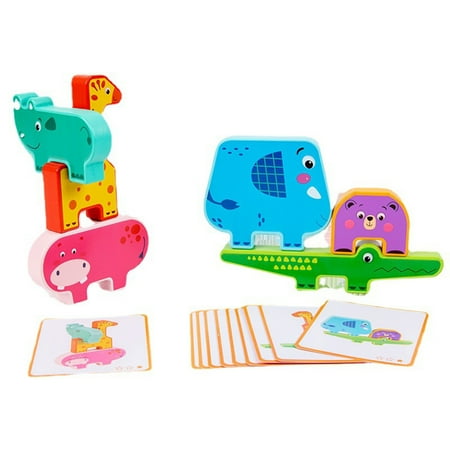 

MIRROR 1 Set Wooden Stacking Blocks Intellectual Brain Game Lovely Cartoon Animal Bricks Early Learning Puzzle Toys Boys Girls Building Blocks Balance Play Toys Children Toy Gift