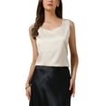 thumbnail image 1 of INSPIRAR CHIC Top de Satén sin Mangas para Mujeres, Camiseta de Seda Casual con Escote en V, Color Champagne, 1 of 6