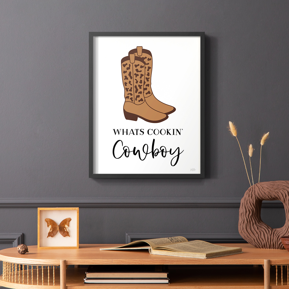 What's Cookin' Cowboy Framed Print in Black Solid Wood 22 x 28 Framed Print