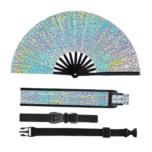 Abanico de mano plegable, abanico decorativo, abanico de mano para fiestas en clubes. Grieta holográfica