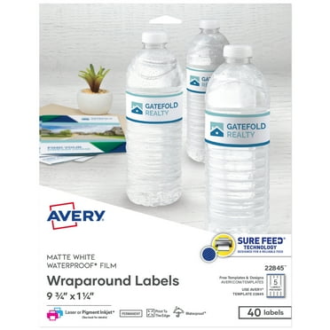 Avery Wraparound Labels, 9-3/4" x 1-1/4", Film, White, Waterproof, Laser/Inkjet, 40 Labels (22845)