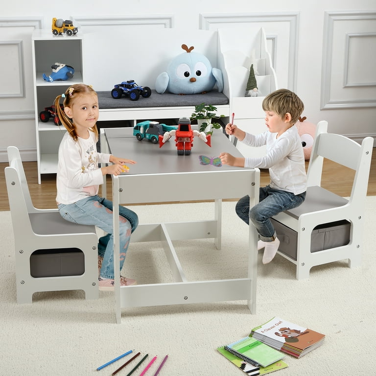 4 in 1 Kids Activity Table Set Kids Table and Chair Set with Storage Removable Tabletop Chalkboard 3 Piece Toddler Furniture Set for Art Crafts Drawing Reading Playroom Walmart