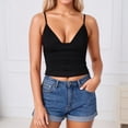 thumbnail image 3 of Lixiuxyad Casual Tank Tops Fashion Streetwear V Neck Solid Color Ribbed Cropped Tank Top For Casual Wear And Layering,Black, 3 of 6