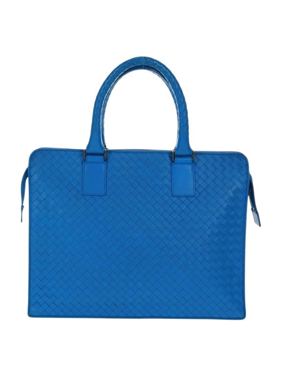 Pre-Owned Bottega Veneta Top Zip Intrecciato Nappa Blue Leather Briefcase Bag