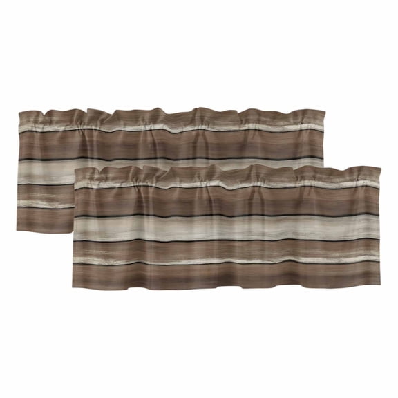 Brown Beige Wooden Curtain Valances for Windows, Kitchen Valance Window Treatments Panel 2 Pack, Vintage Farmhouse Retro Art Rod Pocket Short Curtains for Bathroom Bedroom 54 x 18 Inch