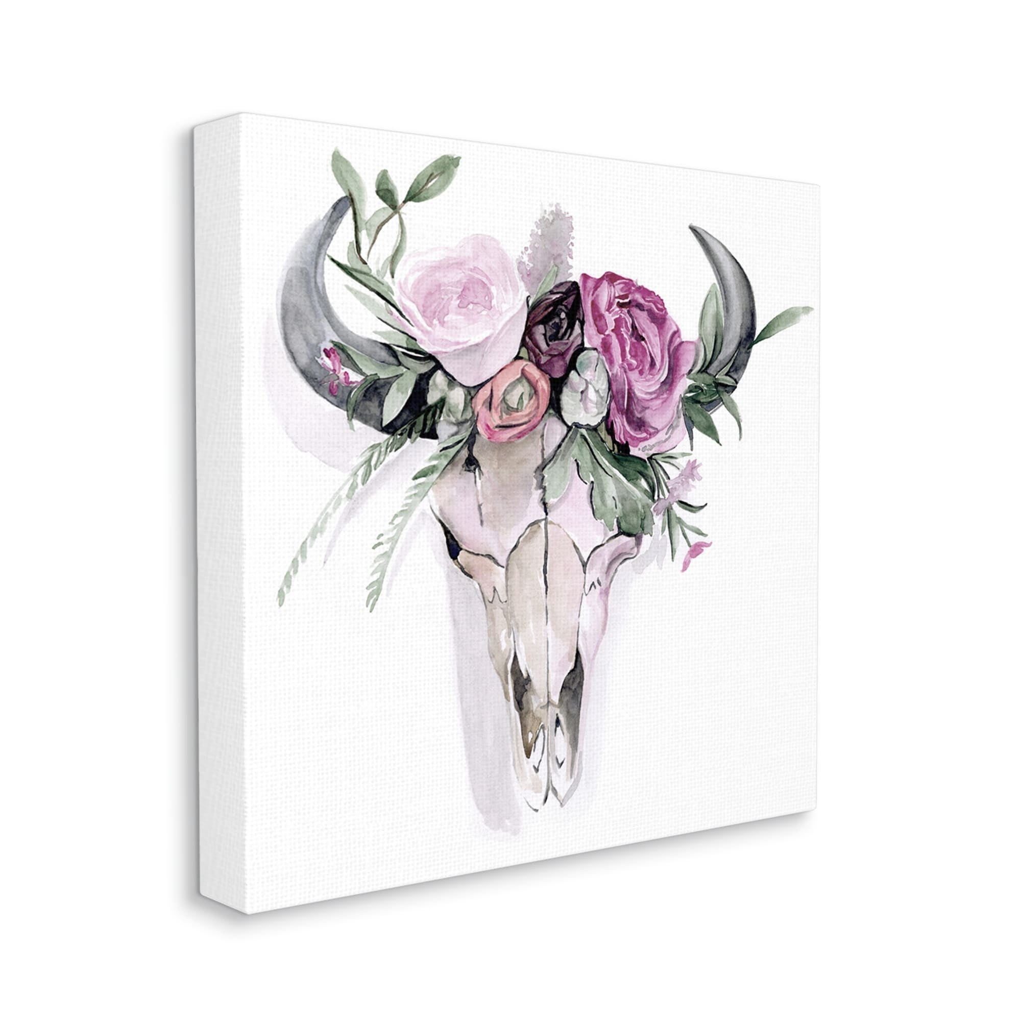 Stupell Industries Cattle Skull Roses Arrangement Animals & Insects Painting Gallery Wrapped Canvas Print Wall Art