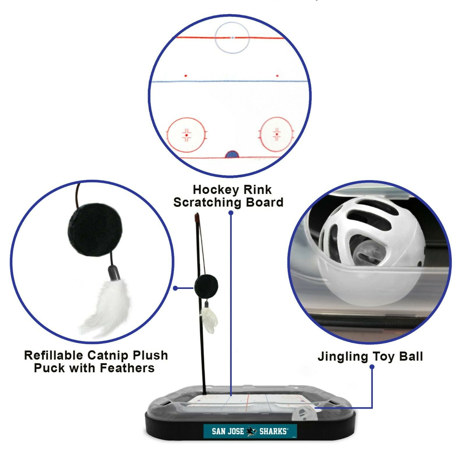 NHL San Jose Sharks CAT Scratcher Toy with Catnip Plush & Feather Cat Toy 5-in-1 Kitty Toy