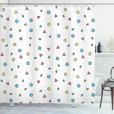 Ambesonne 90s Shower Curtain, Colorful Geometric Shape, 69"Wx75"L, Blue Green