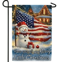 America Forever Patriotic Snowman Christmas Garden Flag, 12.5 x 18 inch Double Sided, American Holiday Scene, USA Winter Decor, Festive Outdoor Decoration Yard Banner