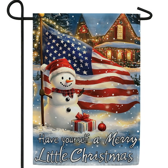 America Forever Patriotic Snowman Christmas Garden Flag, 12.5 x 18 inch Double Sided, American Holiday Scene, USA Winter Decor, Festive Outdoor Decoration Yard Banner