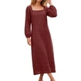 thumbnail image 2 of Women's Square Neck Long Sleeve Maxi Dress, Elastic Cuff Loose Fit Flowy Dress for Vacation Daily Wear Fall Wedding Guest, Women's Plus L, 2 of 9