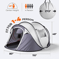 thumbnail image 5 of 3-4 Person Instant Pop Up Camping Tent, Waterproof Silver Coated 210T Polyester Tent with Front Awning, Dual Mesh Doors for Ventilation, Portable Automatic Family Tent for Camping Festival Beach Back, 5 of 8