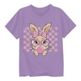 thumbnail image 1 of XDZJLR T-Shirt pour Filles Tout-Petits Imprimé Lapin de Pâques Col Rond Manches Courtes Mode Décontractée Vêtements Violet Foncé 1-2 Ans, 1 of 3