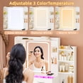 thumbnail image 5 of TOMNK White Vanity Desk with Stool, Mirror, LED Lights, Glass Top, RGB Drawers, Wireless Charging, 43" Wide, 5 of 7