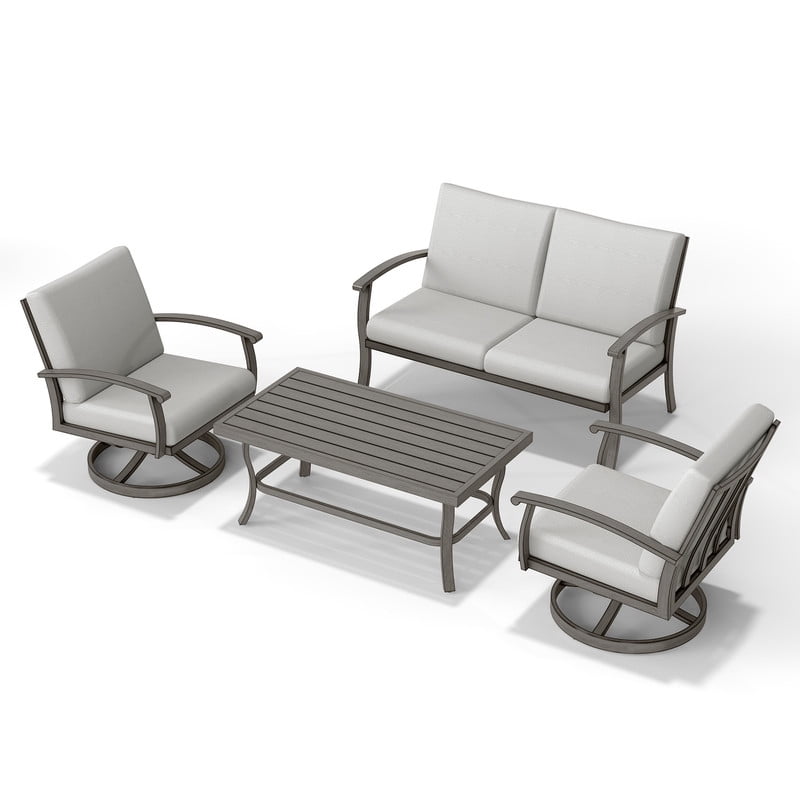 4 Piece Aluminum Patio Conversation Set, Patio Outdoor Furniture Set with 1 Coffee Table, 2 Swivel Chairs and 1 Loveseat, Outdoor Furniture Set for Backyard Deck Poolside