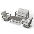 thumbnail image 2 of 4 Piece Aluminum Patio Conversation Set, Patio Outdoor Furniture Set with 1 Coffee Table, 2 Swivel Chairs and 1 Loveseat, Outdoor Furniture Set for Backyard Deck Poolside, 2 of 6