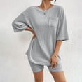thumbnail image 5 of ibiyuan Outfits For Women 2 Piece Sets Women's Ribbed Knit Set Casual Short Sleeve Top and Matching Shorts Comfortable Two Piece Outfit with Pockets, 5 of 8