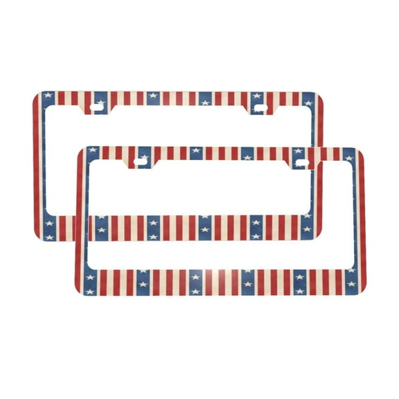 License Plate Frame With Screw Caps 2 Pack Car Plate Frame Front And Rear Rust-Proof Universal Car Tag Holder Faded Stars Stripes Pattern