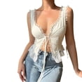 thumbnail image 1 of Txlixc Blusa de encaje para mujeres, blusa de hombro italiano sin mangas de corte bajo Txlixc  moda, 1 of 9