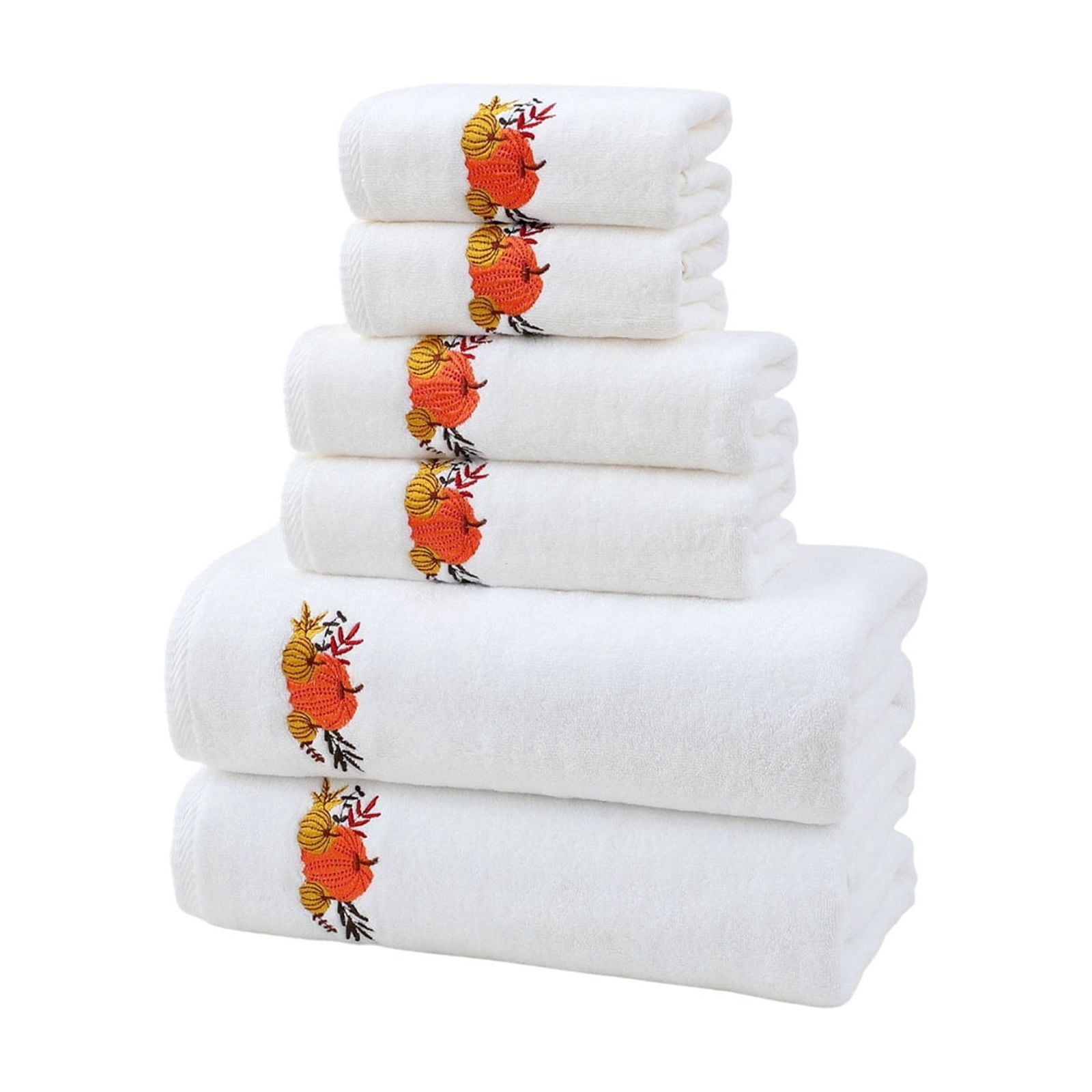 Xuniizn Bath Towels, Bath Towel Set for Halloween Decor, Cottons 2 Bath Towels + 2 Towels + 2 Square Towels, Hand Towels for Bathroom, Soft Face Towels for Holiday, Halloween Decoratives, White