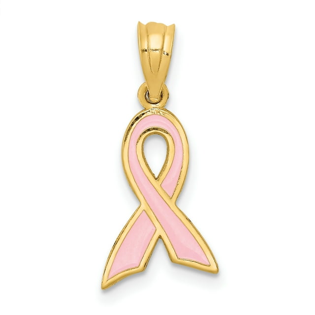 14K Yellow Gold Small Enameled Awareness Ribbon Pendant