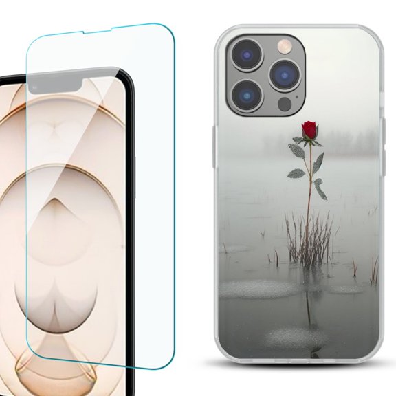 OneToughShield ® for iPhone 15 Pro Shockproof Phone Case, with Tempered Glass Screen Protector - Icy Rose