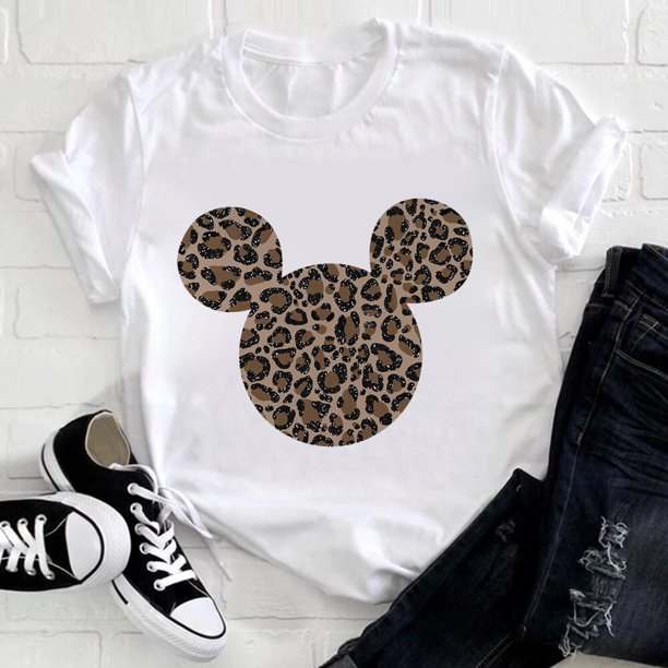 Disney Mickey Mouse Head Print T Shirt Woman Usa Harajuku Youthful Style Disneyland Clothes Aesthetic Fashion Female Tops TeeS Gao Jinjia LED