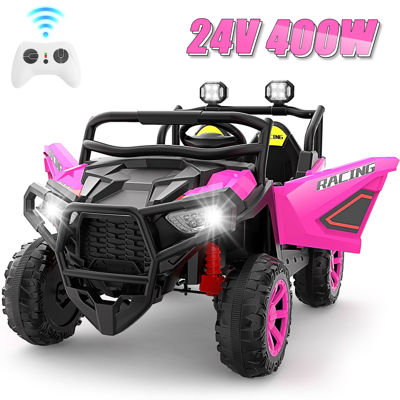 VIBESPARK 24Volt 2-Seater Ride On Cars with Remote, 400W Powered Ride On Toys with Bluetooth, MP3 & LED Lights, Electric Off-Road Toy Car for Boys & Girls Ages 3-8, Best Gift for Kids.