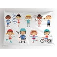 thumbnail image 1 of Kids Sports Pillow Sham Hockey Player Roller Skating Girl Fitness Gymnastics Game Hobby Baby Cartoon, Decorative Standard King Size Printed Pillowcase, 36 X 20 Inches, Multicolor, by Ambesonne, 1 of 2