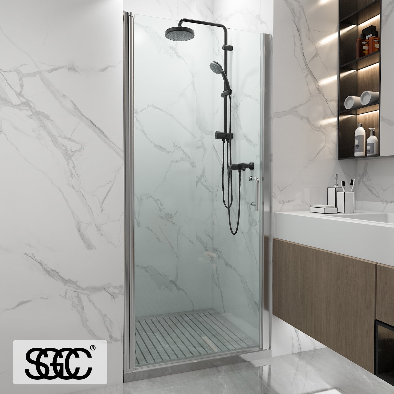 6 Brushed Nickel - Pull Handle Back to Back Frameless Shower Glass Door
