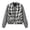 Grey, variant on Women Gingham Print Bomber Jacket Zip Up Long Sleeve Ribbed Trim Outerwear for Casual Daily Outing