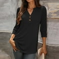 thumbnail image 7 of 3/4 Length Sleeve Womens Tops with Button Cuffs Dressy Casual V Neck Summer Outfits Early Fall Fashion Clothes 2025 Black L, 7 of 7