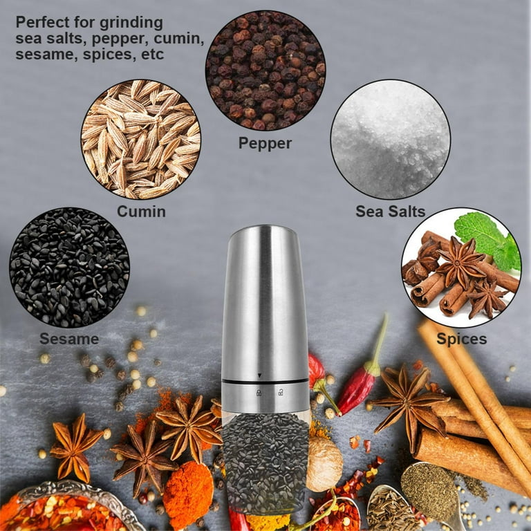 Spptty Electric Pepper Grinder, Electric Salt Grinder,Automatic Stainless  Steel Salt Pepper Grinder Electric Gravity Induction Grinding Machine 