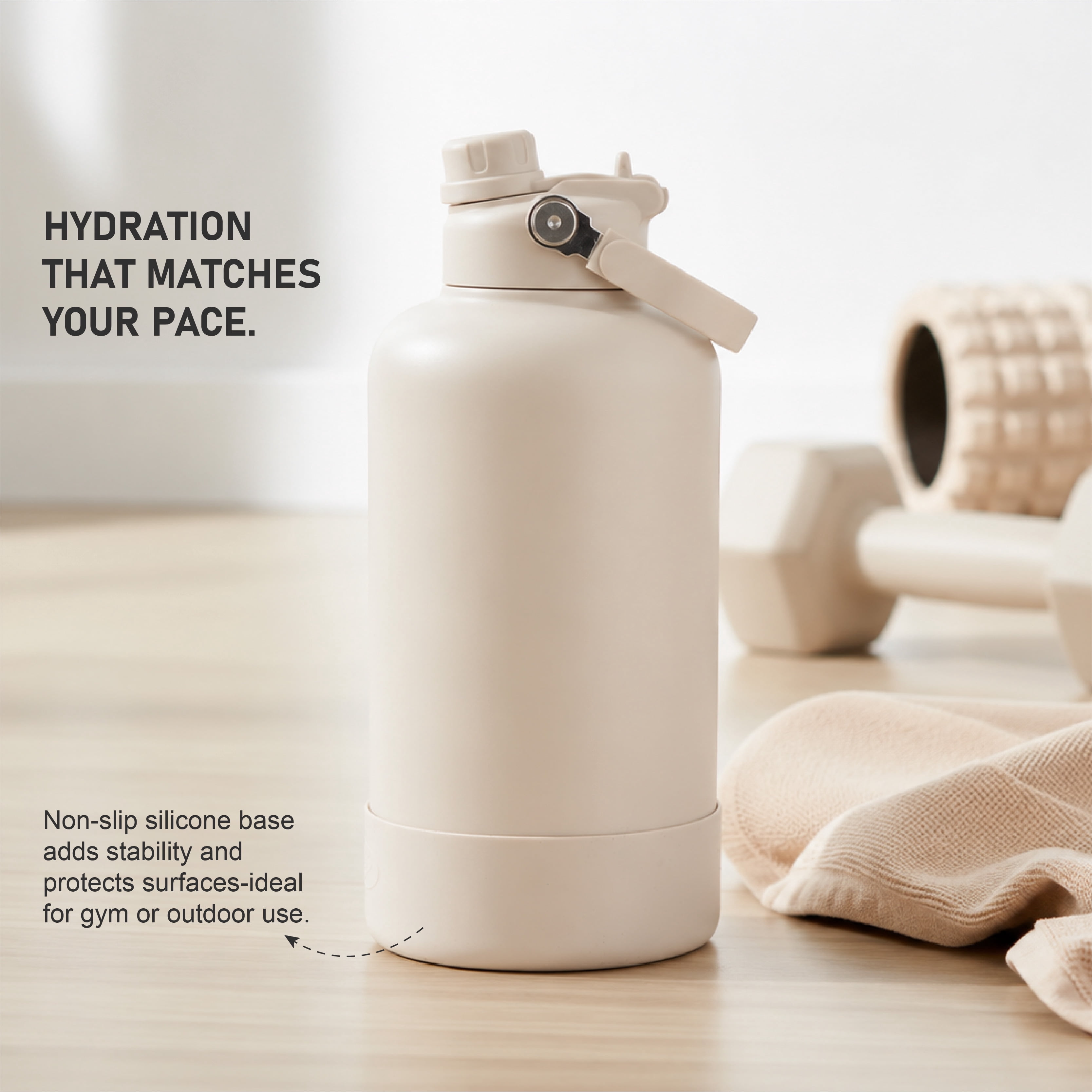 Athletic Works 64 oz Vacuum Insulated Stainless Steel Water Bottle with Carry Handle, Cream