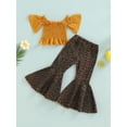 thumbnail image 4 of hirigin Little Girls Two-Piece Outfits, Short Sleeve Off Shoulder Solid Color Tops + Elastic Waist Leopard Print Flared Trousers, 4 of 8